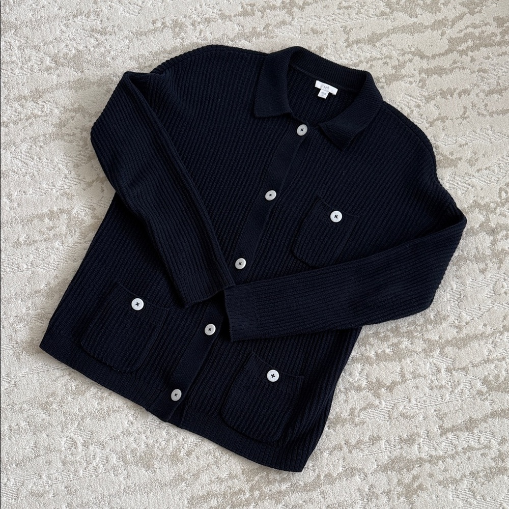 J. Jill Navy Blue Ribbed Button-Front Cardigan Sweater - Size Medium